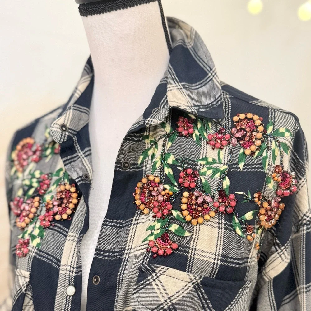 🌾 Zara Western Meets Boho Button Up Shirt‎ with Jewel Embroidery